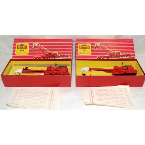 140 - Two vintage Hornby Dublo breakdown cranes ref. 4620. Appear complete in good boxes