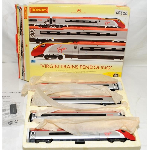 148 - Hornby 00 gauge Virgin Trains Pendolino set ref: R2467. Box has some storage wear but models are exc... 