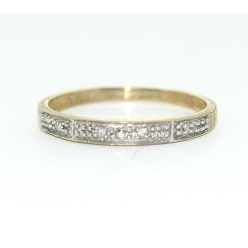 349 - 9ct gold ladies Diamond half eternity ring H/M dia in side the ring size O