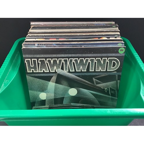 307 - CRATE OF VARIOUS ROCK RELATED VINYL LP RECORDS. To include artists - Deep Purple - Hawkwind - Yes - ... 