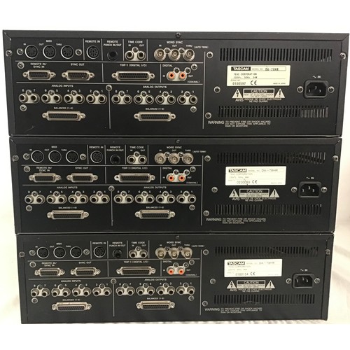 571 - TASCAM DA-78HR-- DIGITAL AUDIO TAPE DECK X 3. These three units power up when plugged in.