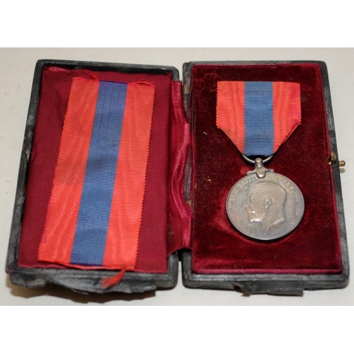 118 - George V era Imperial Service Medal in presentation case. Named for John Hall.