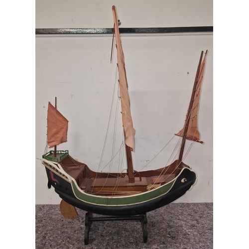 375 - Scratch built model of a Chinese Junk on stand 120x80x35cm