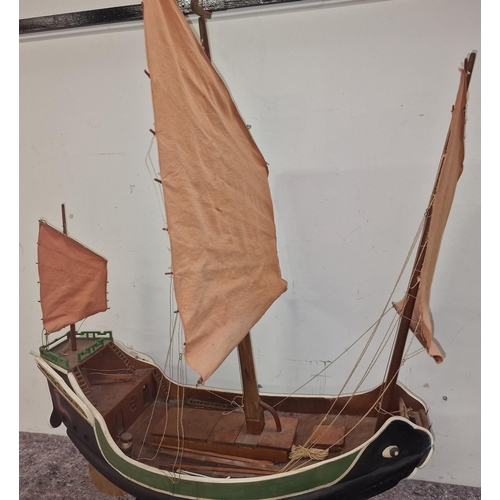 375 - Scratch built model of a Chinese Junk on stand 120x80x35cm