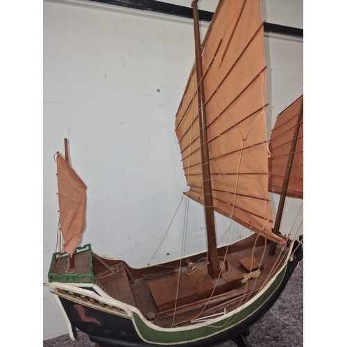 375 - Scratch built model of a Chinese Junk on stand 120x80x35cm