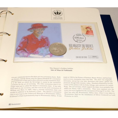 112 - Two albums of First Day Coin Covers from around the world commemorating Royal events. Includes 2002 ... 