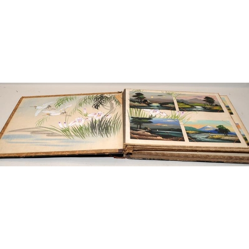 167 - Antique Japanese postcard album with lacquered boards and inlaid decoration to front (some losses an... 