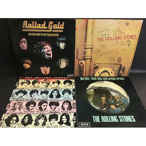 404 - 10 ROLLING STONES VINYL LP RECORDS. TITLES HERE INCLUDE - Steel Wheels - Rewind - Rolled Gold x 2 - ... 