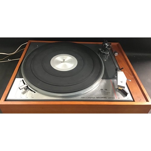 542 - GOLDRING LENCO GL 75 TURNTABLE. This unit has a Goldring  cartridge and has a crack in Perspex top. ... 