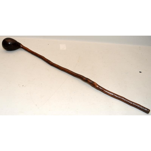 225 - Antique South African Knobkerrie club, with inscription carved to head '257 Pt Farrar, ASC, Pretoria... 