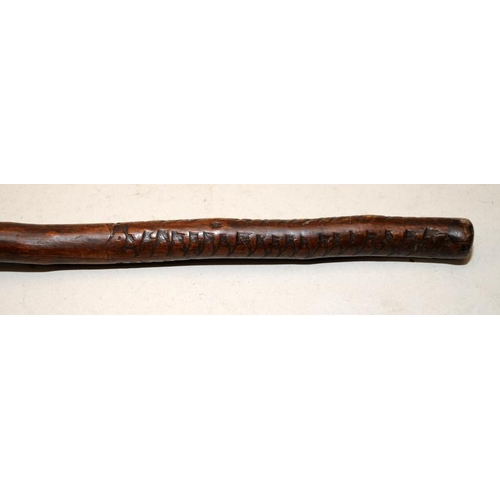 225 - Antique South African Knobkerrie club, with inscription carved to head '257 Pt Farrar, ASC, Pretoria... 