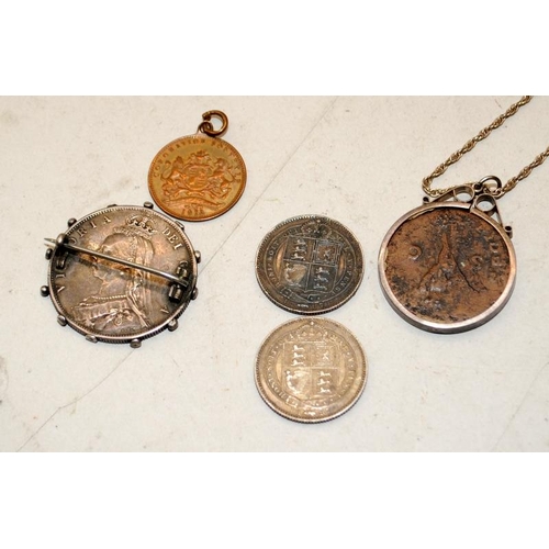 239 - Small number of collectibles to include Vespasian Roman coin mounted in a pendant. further Victorian... 