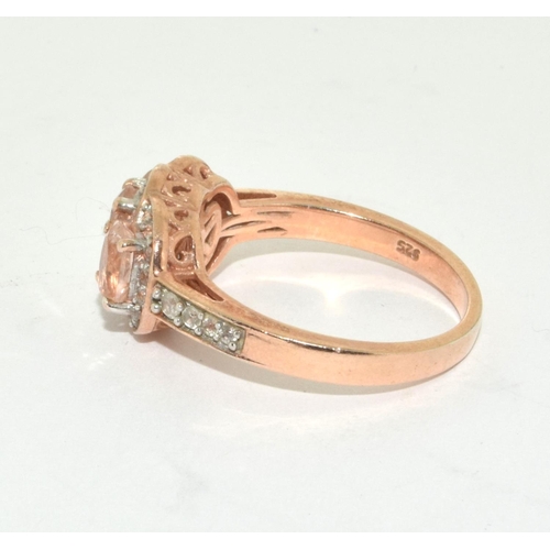 306 - A rose gold on 925 silver morganite trilogy ring Size Q