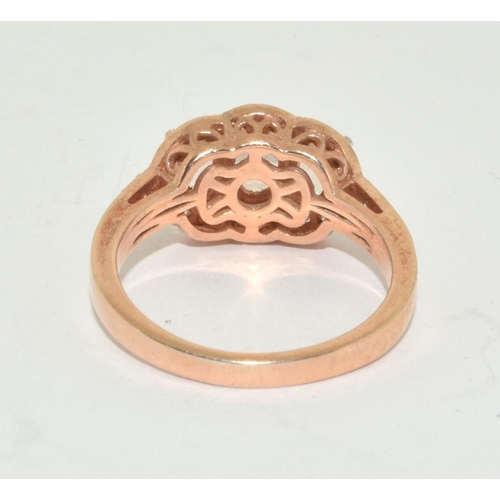 306 - A rose gold on 925 silver morganite trilogy ring Size Q