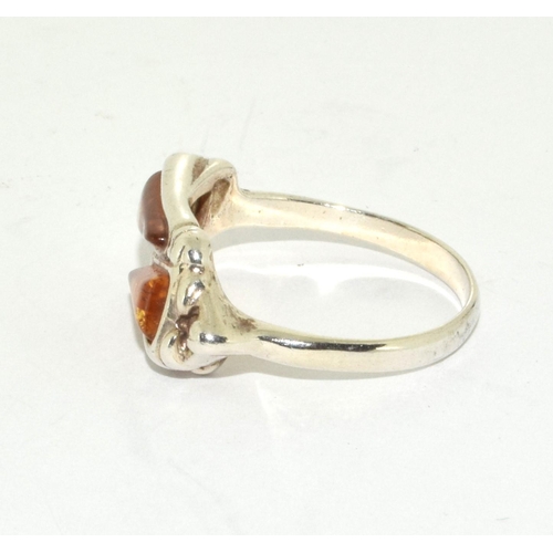 276 - Ornate honey amber 925 silver ring Size Q 1/2.