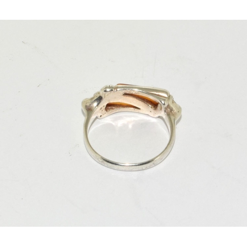 276 - Ornate honey amber 925 silver ring Size Q 1/2.