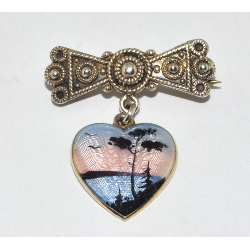 402 - Norwegian enameled 925s heart brooch.