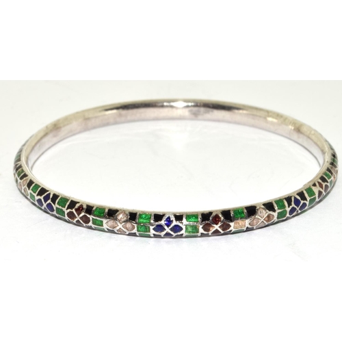 308 - 3 x antique enameled and sterling silver slave bangles.