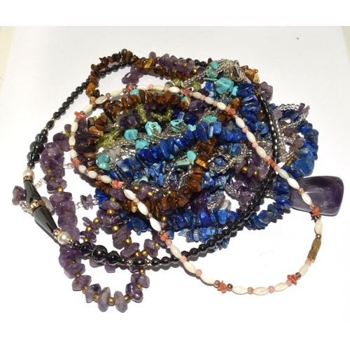 351 - Collection of various gemstones necklaces.