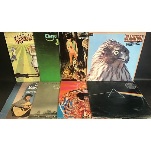 405 - ROCK RELATED VINYL BOX OF VARIOUS LP RECORDS. To include artists - Jimi Hendrix - Three Dog Night - ... 