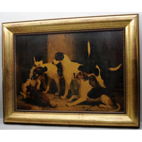 43 - Framed print - Portrait of Favourite Foxhounds by Woodward. O/all frame size 88cms x 69cms