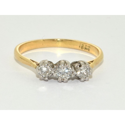 311 - 18ct gold ladies 3 stone Diamond ring size N