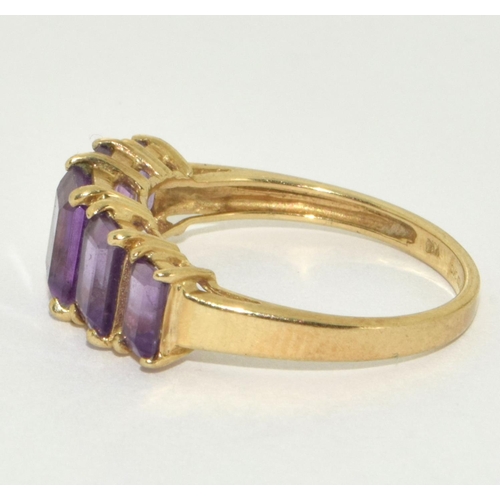 266 - 9ct gold ladies antique set 5 stone Amethyst ring size O