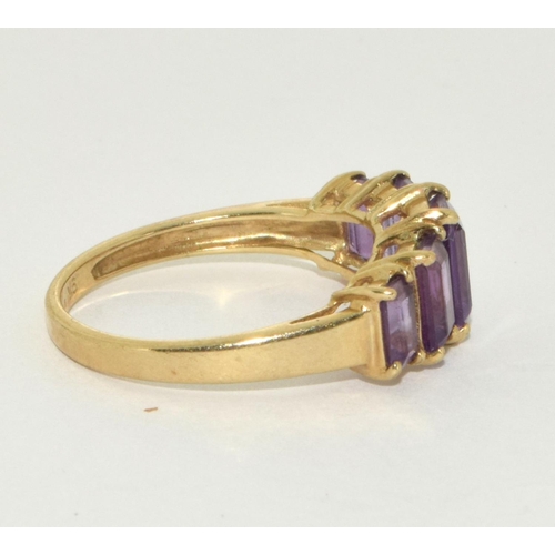 266 - 9ct gold ladies antique set 5 stone Amethyst ring size O