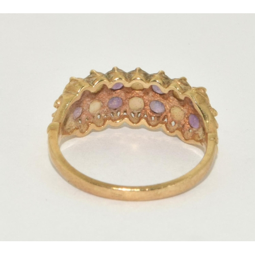 363 - 9ct gold ladies antique set Opal and Amethyst bar ring size M