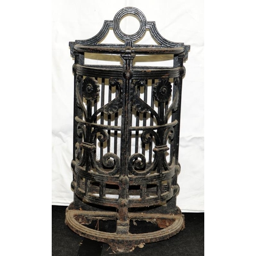 230 - Heavy antique cast metal umbrella/stick stand. Missing drip trays. 74cms tall