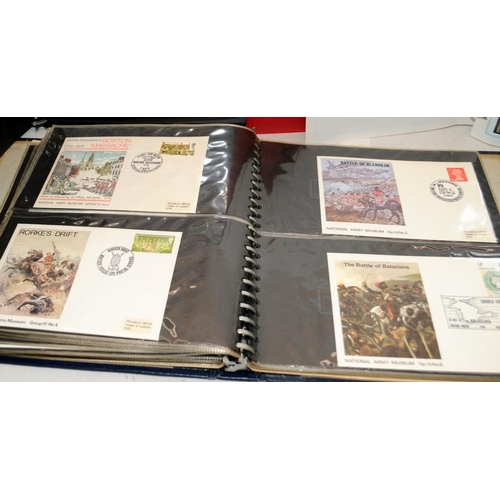 198 - Five albums of world stamps, Royalty stamp sheets, and first day covers relating to military, space ... 