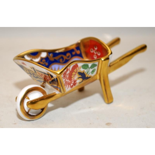 212 - Royal Crown Derby Imari candle snuffer c/w miniature wheelbarrow