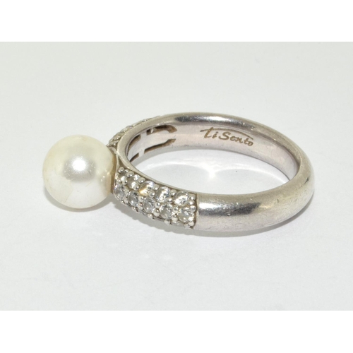 279 - 925 silver Ti-Santo pearl ring size R