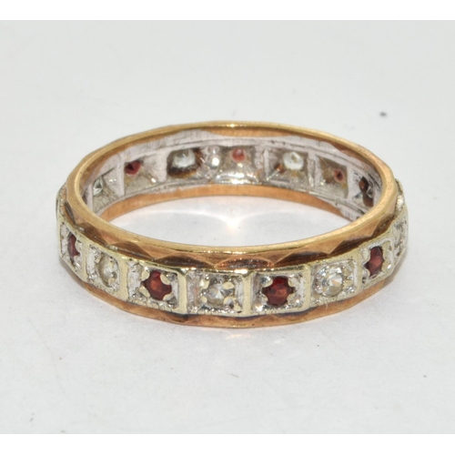 254 - 9ct gold ladies garnet set gem stone eternity ring size N