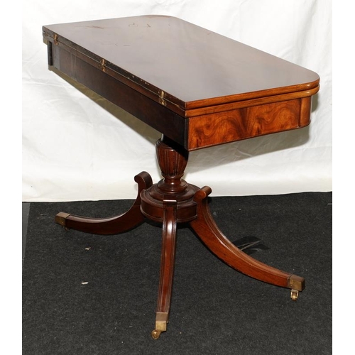 246 - Quality Regency  swivel top antique mahogany card table in square tapering splayed legs with brass c... 