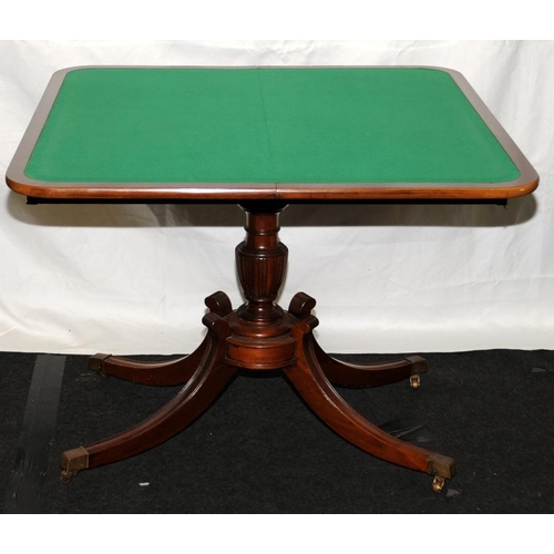 246 - Quality Regency  swivel top antique mahogany card table in square tapering splayed legs with brass c... 