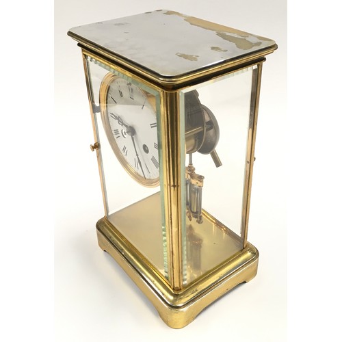 377 - Fine antique French table regulator with visible pendulum 8 day glass mantle clock.