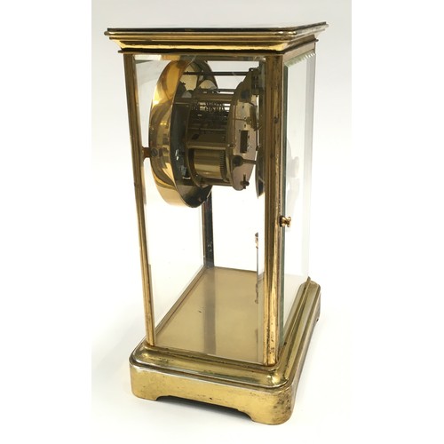 377 - Fine antique French table regulator with visible pendulum 8 day glass mantle clock.