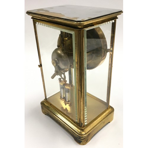 377 - Fine antique French table regulator with visible pendulum 8 day glass mantle clock.