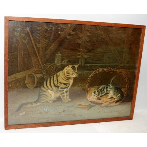 204 - Horatio H Couldery (1832-1918) framed and glazed picture depicting a cat with two kittens. Frame siz... 