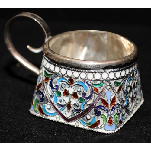 360 - After 1908 Kokoshnik hallmarked Russian 84 silver and cloisonne enamel miniature drinking vessel and... 