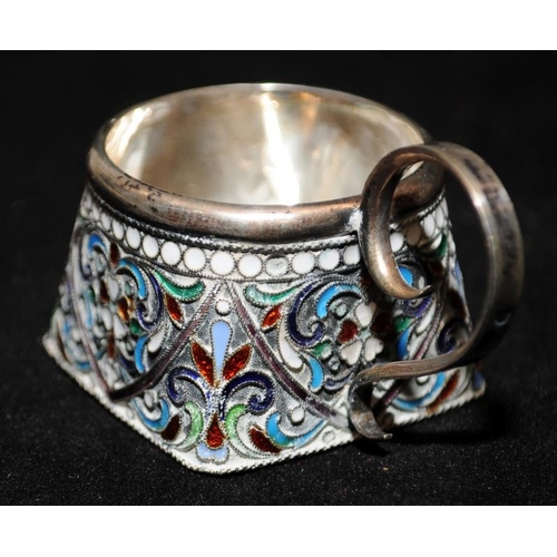 360 - After 1908 Kokoshnik hallmarked Russian 84 silver and cloisonne enamel miniature drinking vessel and... 