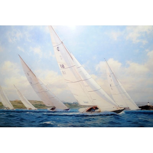 412 - John Steven Dews (1949-) framed and glazed limited edition print - Sailboat Racing Off Of Cowes. Art... 