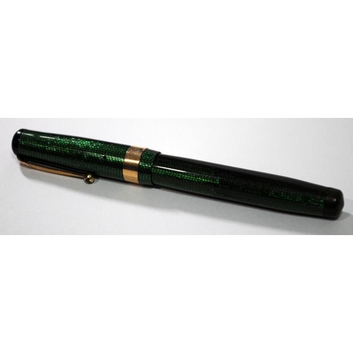 1 - Mabie Todd Swan leverless green lizard skin fountain pen with #4 14ct nib. Ex condition with no spli... 