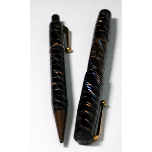 15 - Boxed Blackbird BT200/82 fountain pen and Fine Poynt propelling pencil. Blue/black/gold body. Rare a... 