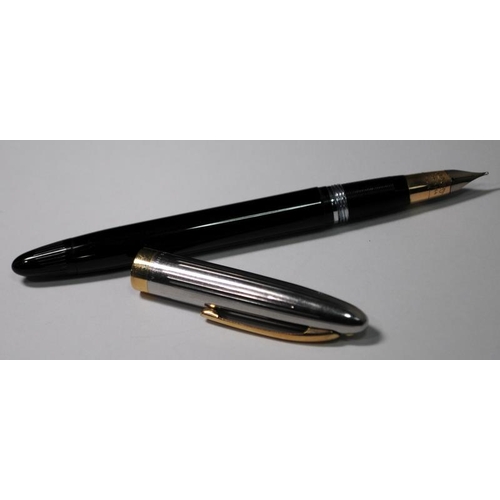 9 - Sheaffer Sentinel Triumph Snorkel fountain pen. Black body, silver and gold trim and cap. (Ref:MKX23... 