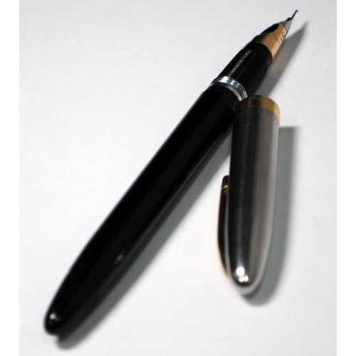 9 - Sheaffer Sentinel Triumph Snorkel fountain pen. Black body, silver and gold trim and cap. (Ref:MKX23... 