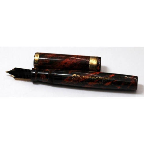 33 - Rare boxed USA Swan lever fill fountain pen. Mottled black and red body. Large #6 nib. Rare shorter ... 