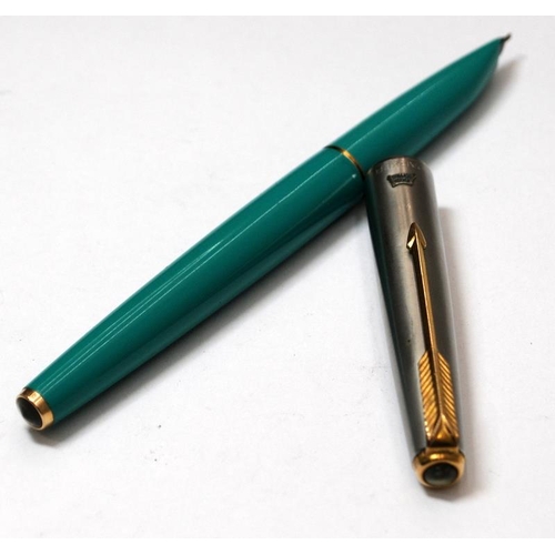 37 - 1st Edition Parker 61 fountain pen, USA only colour Surf Green body and  1st edition plaque on lustr... 