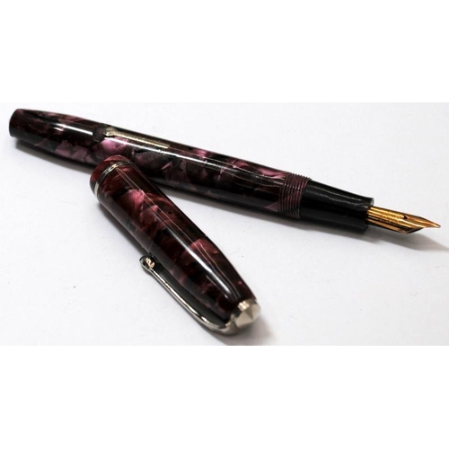 38 - Conway Stewart 75 lever fill fountain pen with berry and pink marble body. Fitted with CS 14ct gold ... 